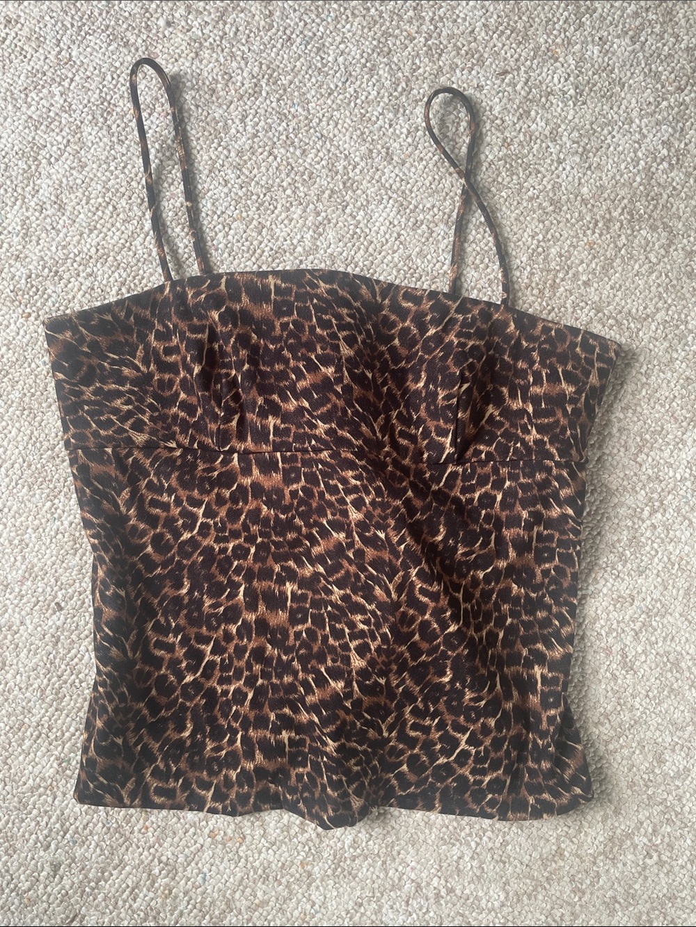 Leopard Print Spaghetti Strap Cami Top - Brown